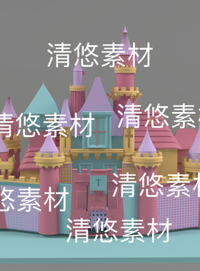 3dmax c4d fbx obj格式卡通欧式建筑城堡文件 非实物D358
