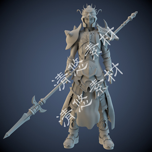 方天画戟古代英俊霸气战士盔甲maya fbx obj模型 非实物A250 c4d