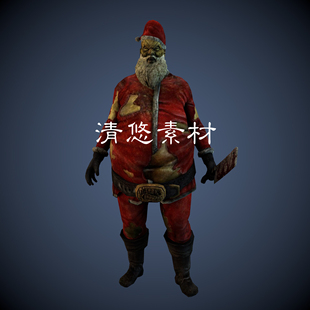 骨骼绑定带动作 A191 fbx格式 恐怖丧尸僵尸变异圣诞老人模型c4d