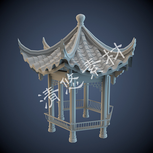 obj格式 古代建筑物模型亭子凉亭模型maya c4d fbx A111 模型