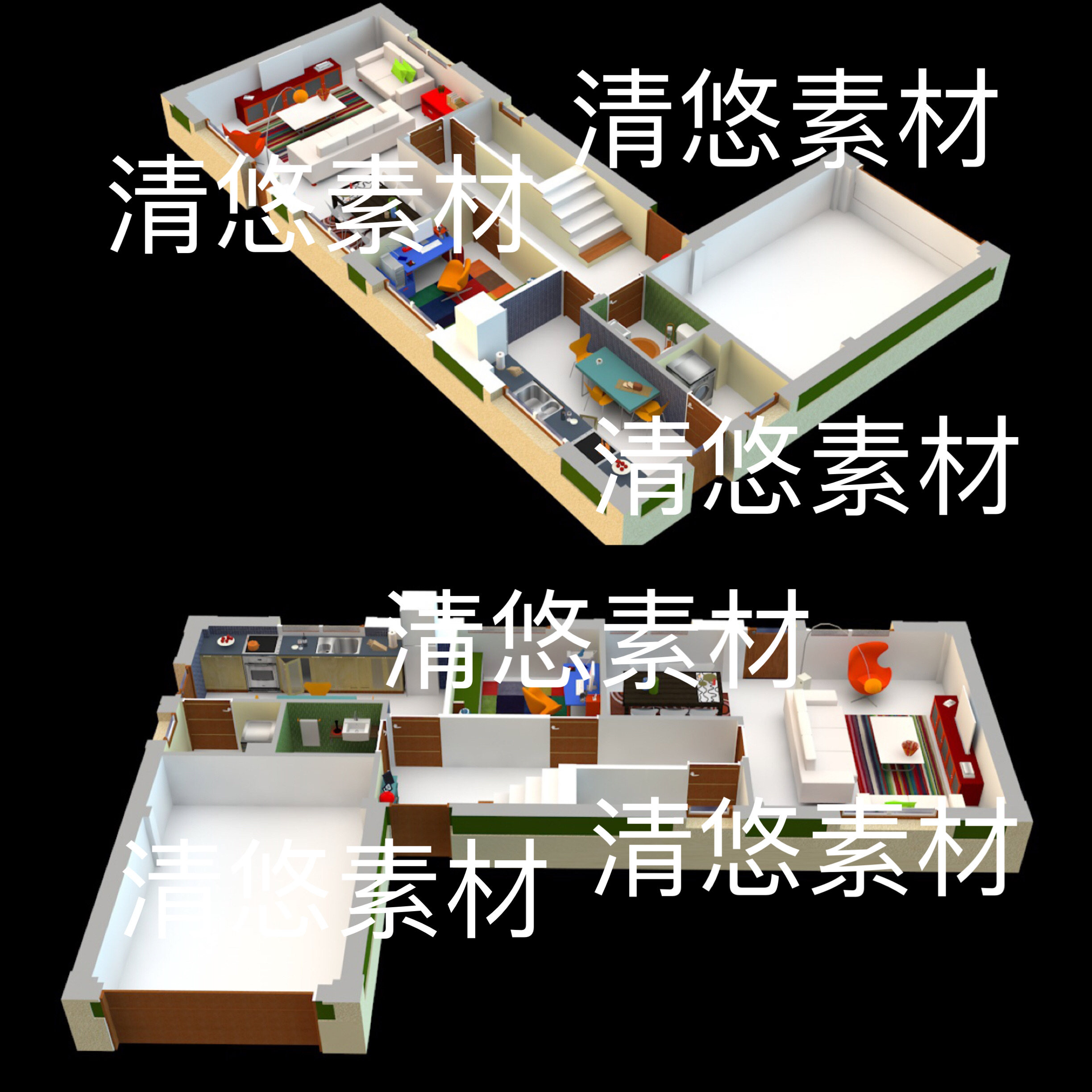 c4d fbx obj su格式室内场景厨房客厅洗手间家具文件 非实物B732