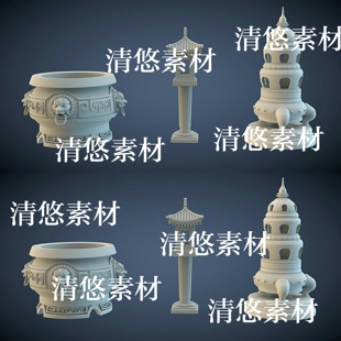 maya fbx obj汉代古风铜鼎石灯香炉模型文件 非实物A767 c4d