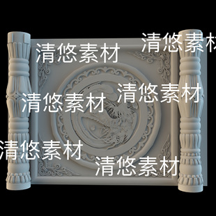 obj格式 3dmax c4d fbx 非实物D345 雕凤凰花纹石门柱子文件
