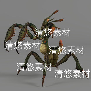 非实物D232 游戏怪物螳螂骨骼绑定动作文件 c4d fbx格式