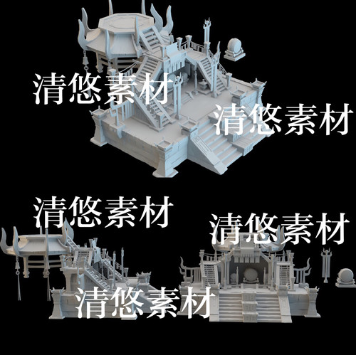3dmax c4d fbx obj格式卡通古风擂台阶梯平台模型文件 非实物A978
