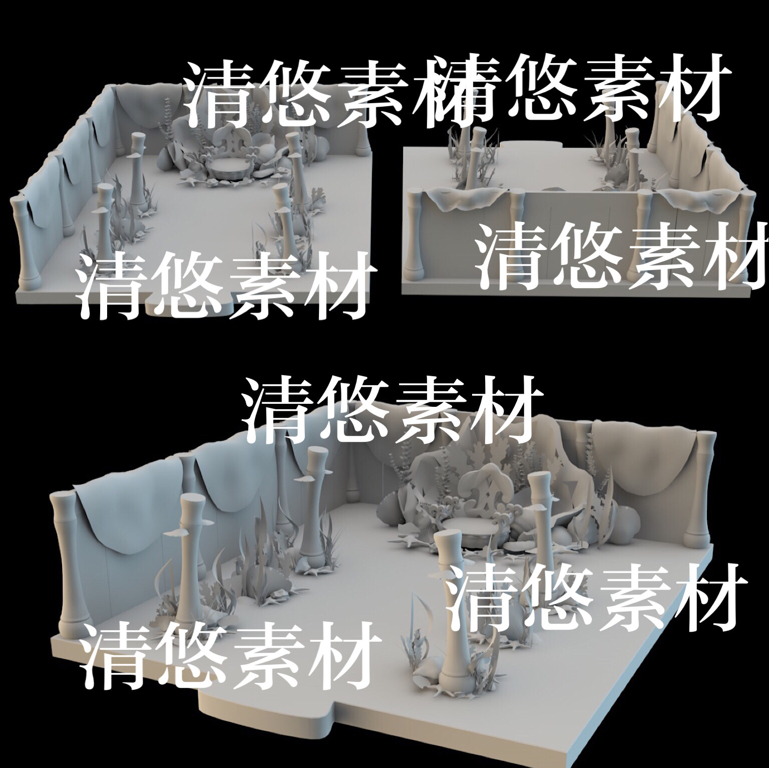 maya c4d fbx obj海底风格龙宫大厅王椅室内场景文件 非实物B41 - 实物图