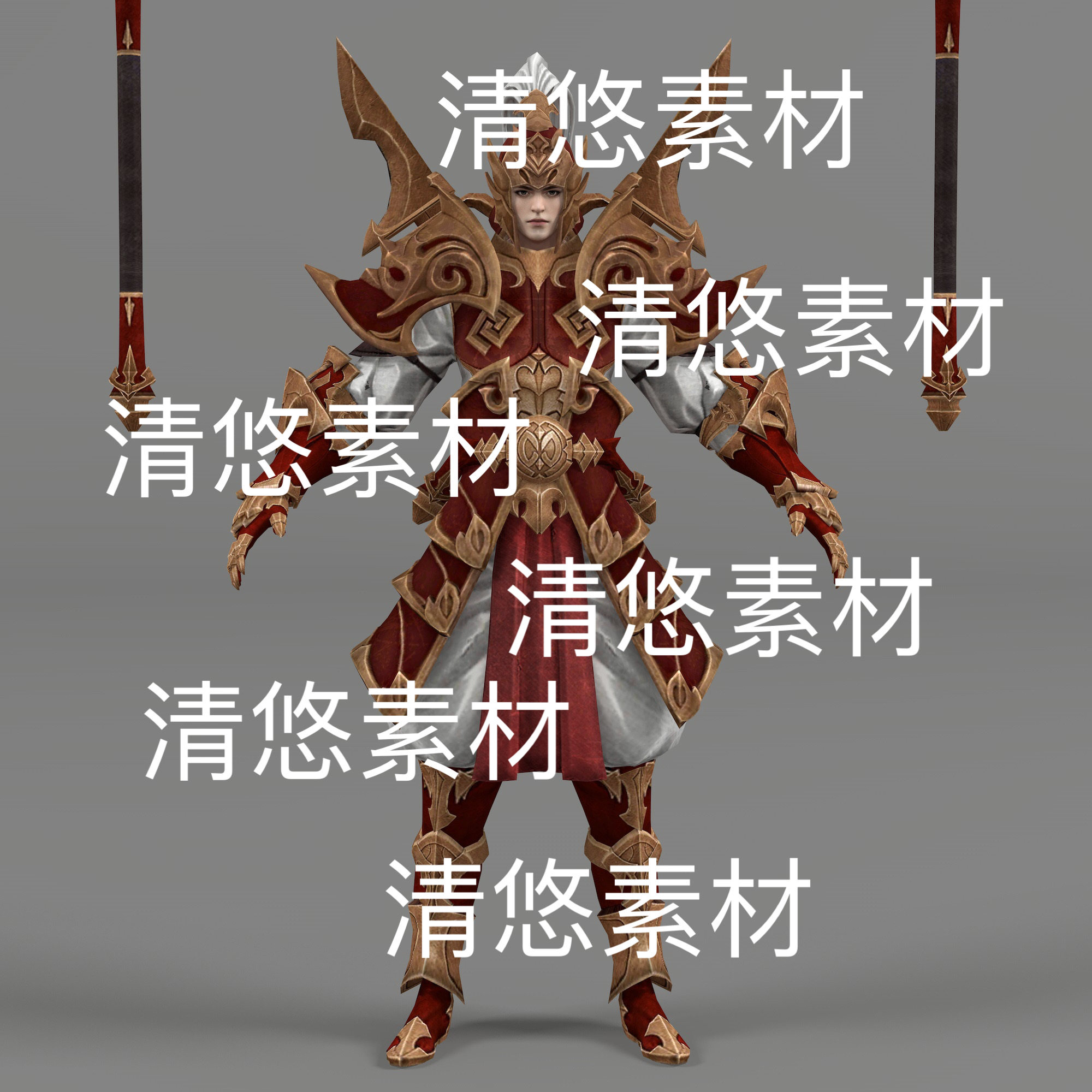 c4d fbx obj格式古装古代盔甲战士武将人物男文件 非实物D375