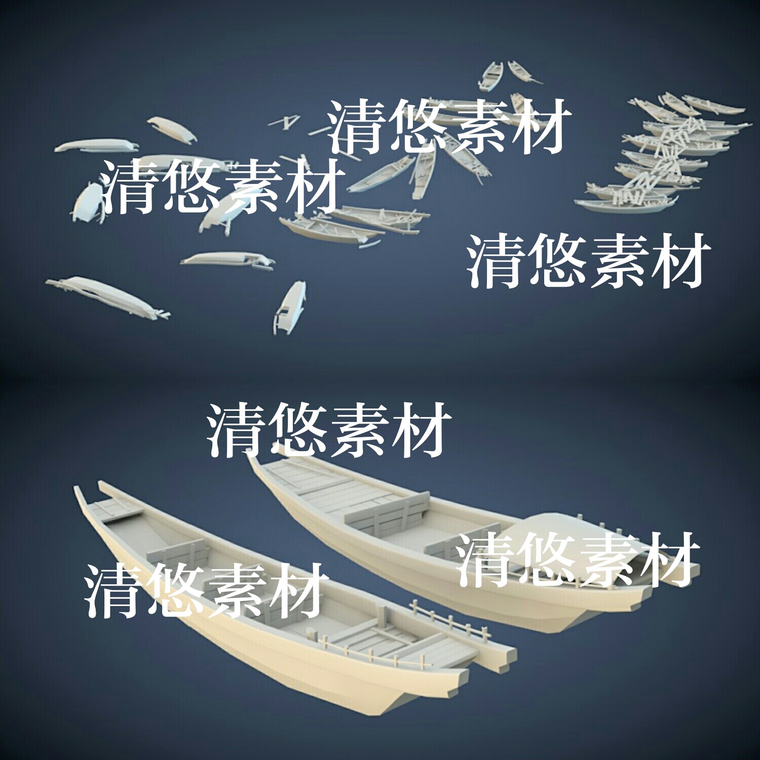 3dmax c4d fbx obj古风破损的渔船木船文件模型 非实物A743
