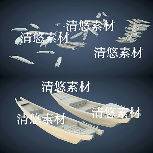 3dmax c4d fbx obj古风破损的渔船木船文件模型 非实物A743