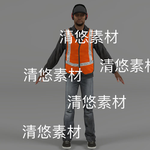 c4d fbx obj格式外国人物男道路施工人员工人文件 非实物E80