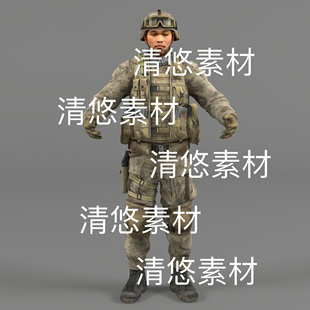 3dmax fbx格式 bip骨骼绑定亚洲男性士兵模型文件 非实物D434 c4d