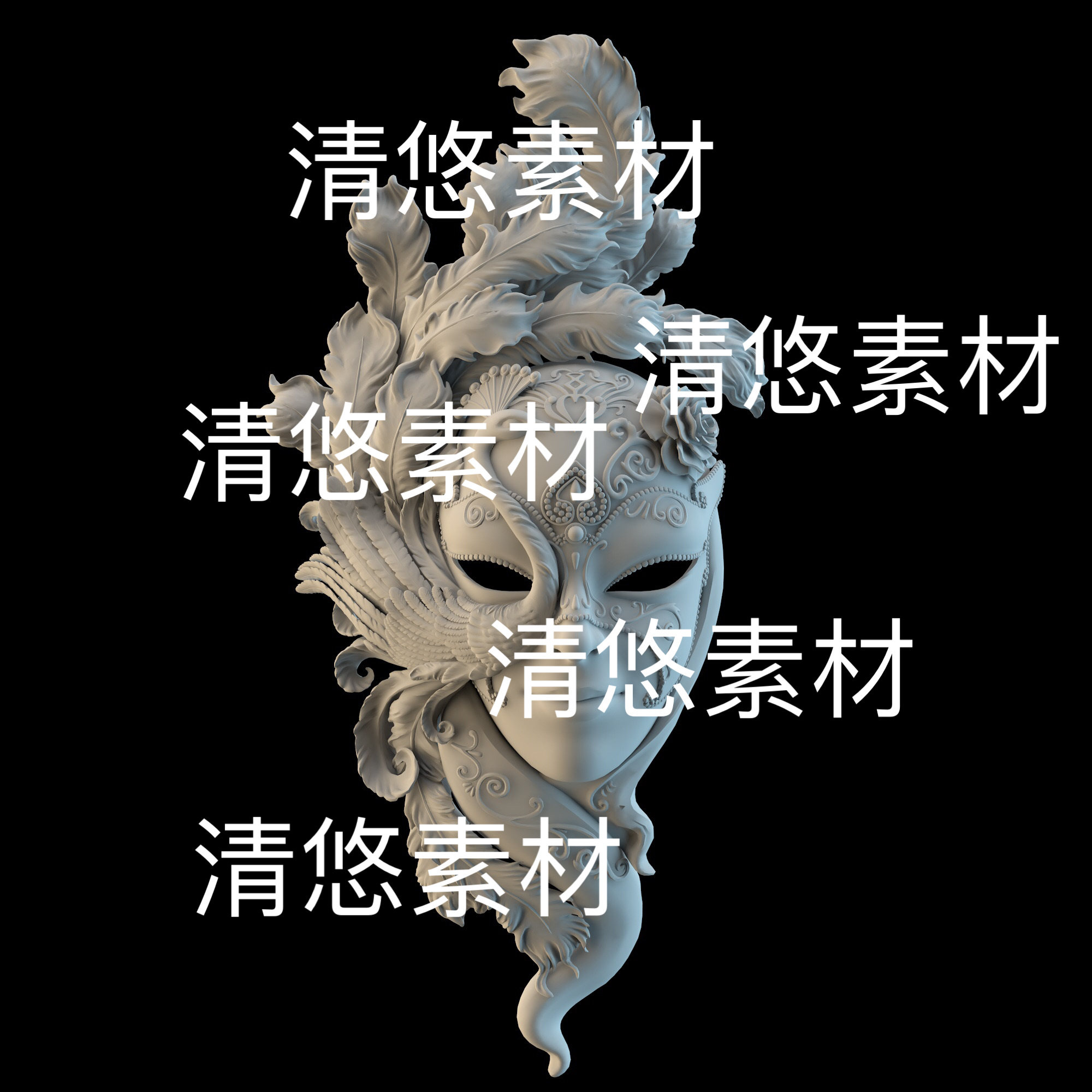 c4d fbx obj格式高模女性孔雀面具模型文件 非实物D924