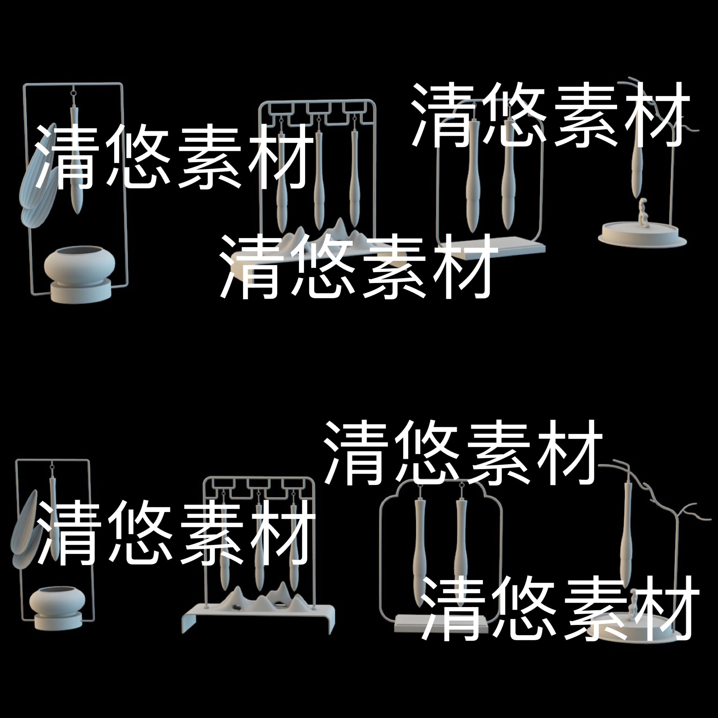 3dmax c4d fbx obj格式古风禅意简约毛笔架模型文件非实物D118