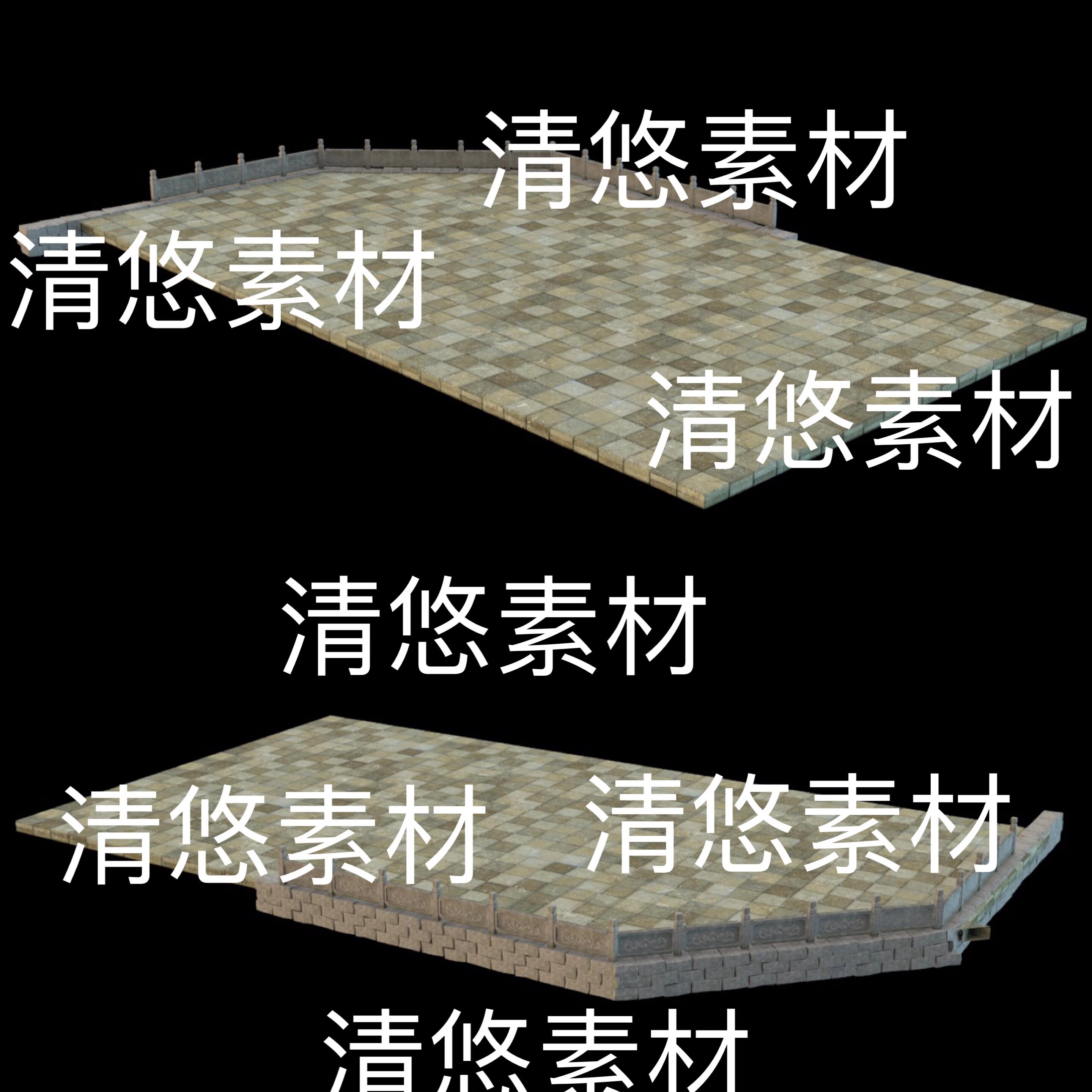 3dmax c4d fbx obj格式古代地砖地面石块扶手模型文件 非实物E75