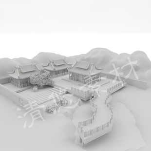 fbx obj古建筑后花园庭院模型小桥池塘地形寺庙场景952 c4d maya