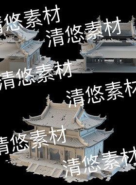 3dmax c4d fbx obj格式破损废墟古建筑破庙大殿文件 非实物E44