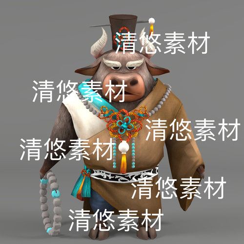西游记卡通牛魔王c4d fbx格式骨骼绑定半兽小牛文件 非实物D818