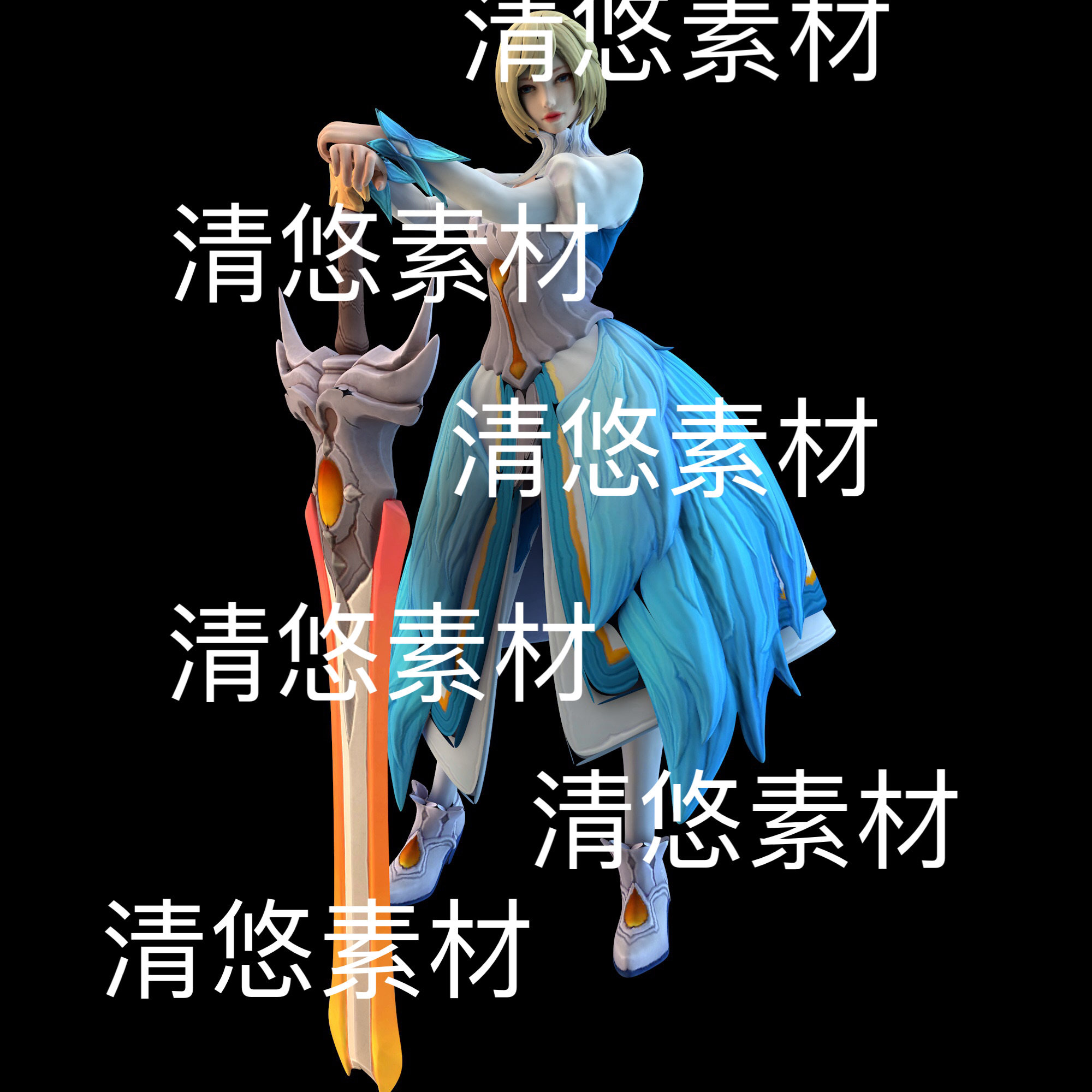 人物模型c4d fbx格式骨骼绑定低模女武士战士文件 非实物D288