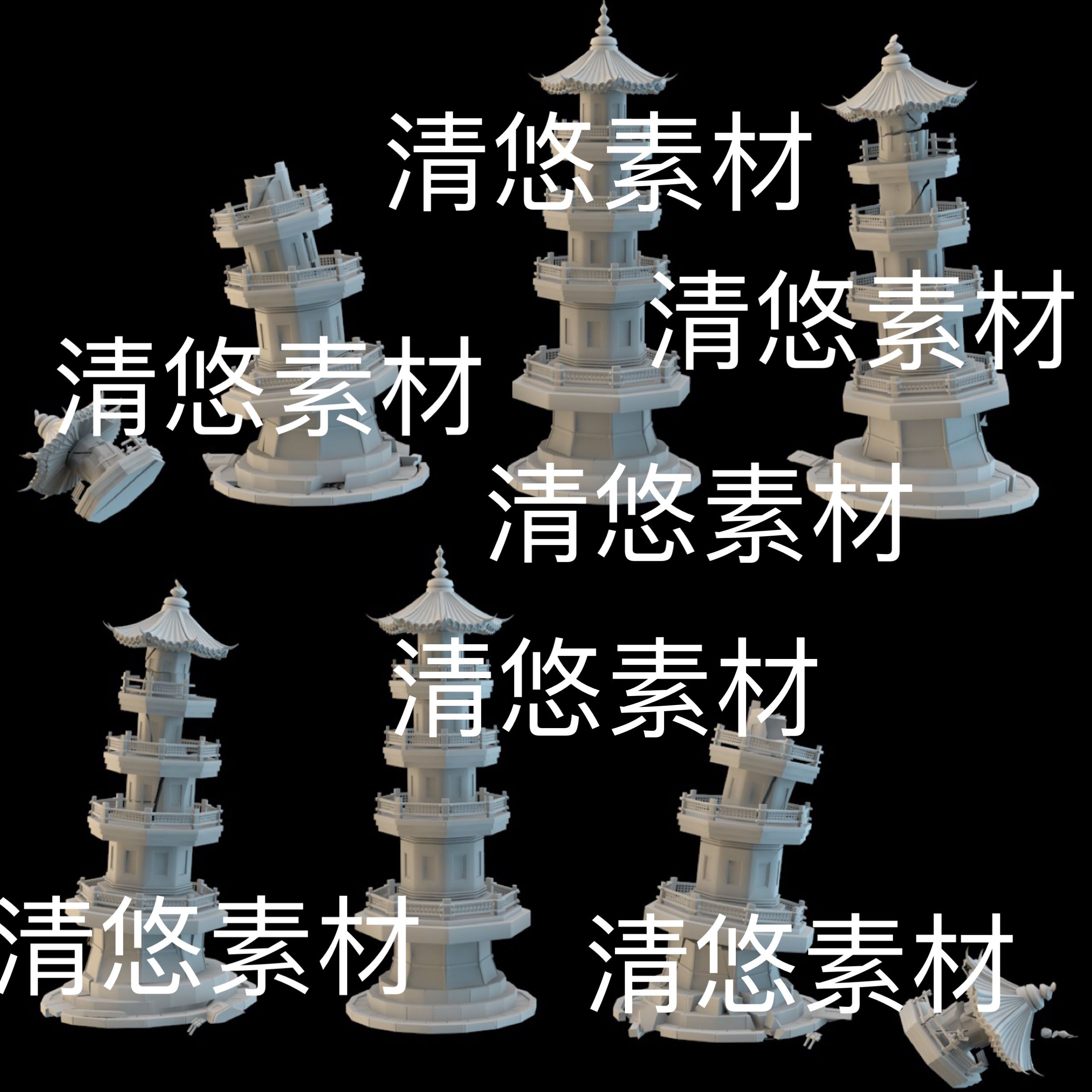 3dmax c4d fbx obj格式古代破损塔楼石塔模型文件 非实物D210