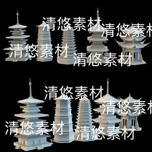 3ds格式 5个简模c4d fbx obj 非实物B564 古风塔楼宝塔建筑文件