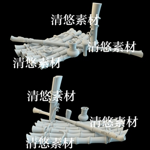 obj格式 3dmax c4d fbx 非实物A965 卡通竹木筏小船文件