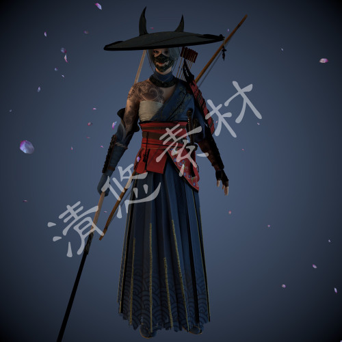日本古代纹身女武士弓箭手3dmax c4d fbx obj格式模型次世代A100