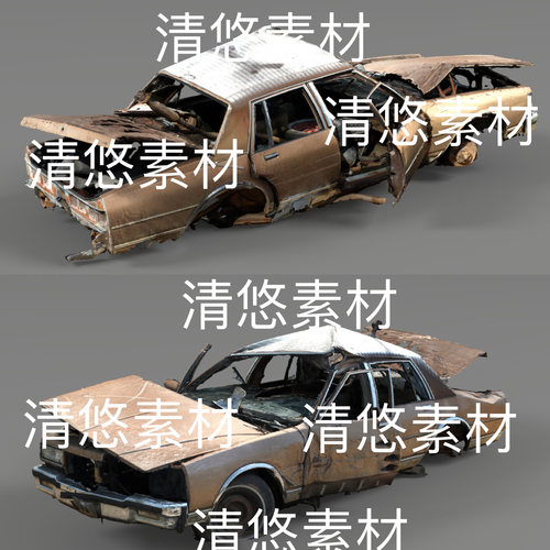 高模写实c4d fbx obj 3ds格式废旧报烧焦小车文件 非实物B949