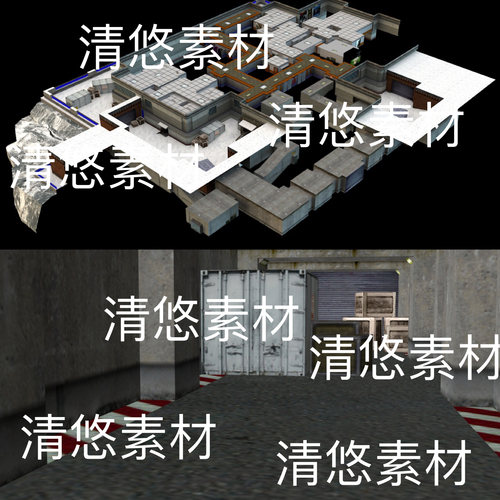 c4d fbx obj格式射击游戏场景地图室内办公室模型文件 非实物D132