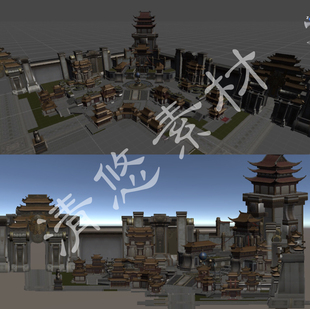 unity 3d洛阳城场景模型c4d游戏古建筑城池营地fbx格式 非实物214