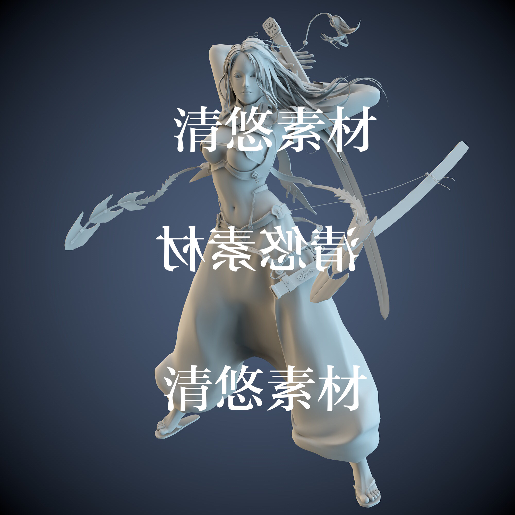 maya c4d fbx obj古风人物女武士朱雀刀客文件 非实物a457
