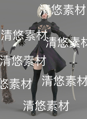 尼尔2B机械纪元武器3dmax c4d fbx obj女战士人物 非实物967