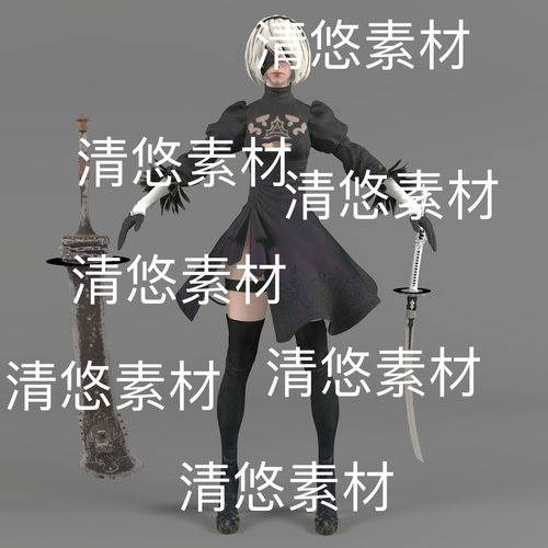 尼尔2B机械纪元武器3dmax c4d fbx obj女战士人物 非实物967