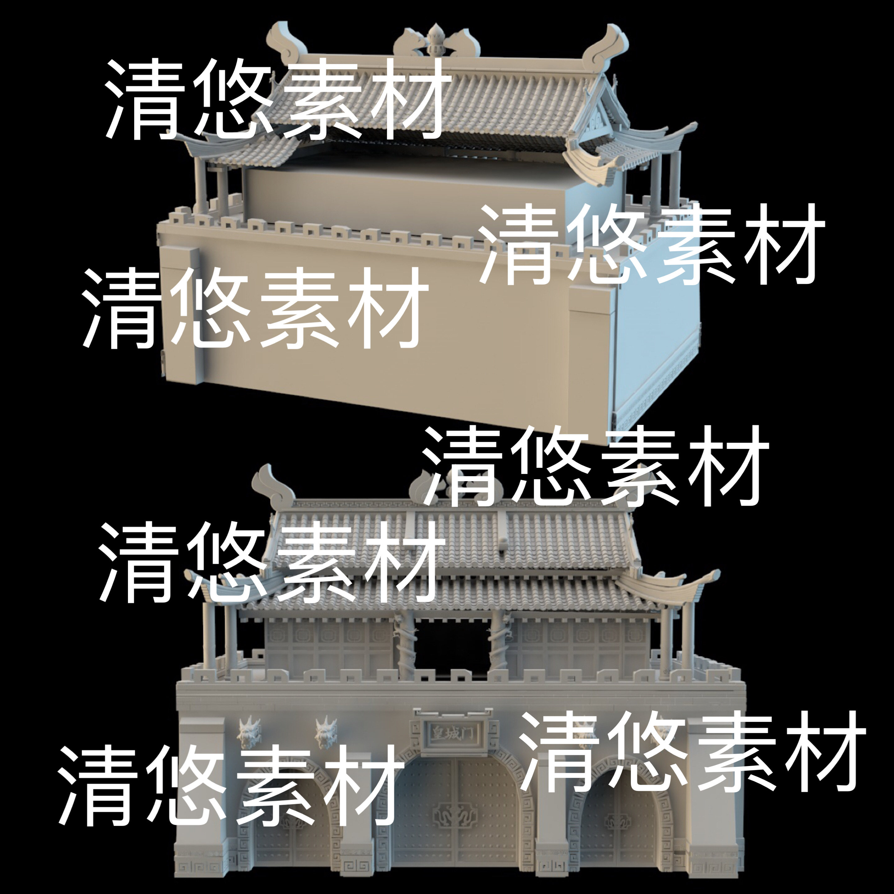 3dmax c4d fbx obj古风仙侠卡通城门大门城楼建筑文件 非实物E86