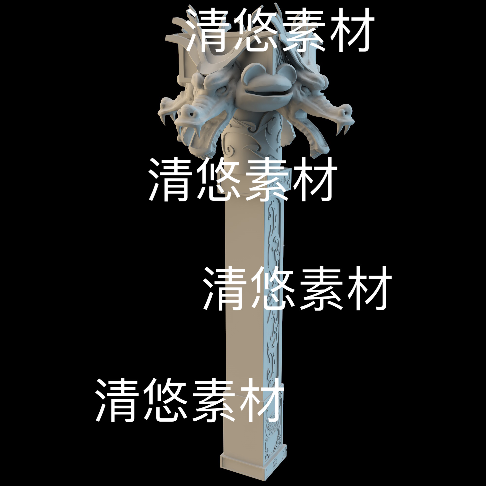 3dmax c4d fbx obj 3ds格式古风龙头柱子火盆文件 非实物B435