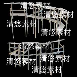 obj格式 3dmax c4d fbx 非实物B627 古风古代山边木围栏文件