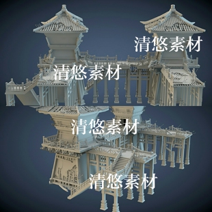 3dmax c4d fbx obj古代建筑战争破损破败城楼模型 非实物A352