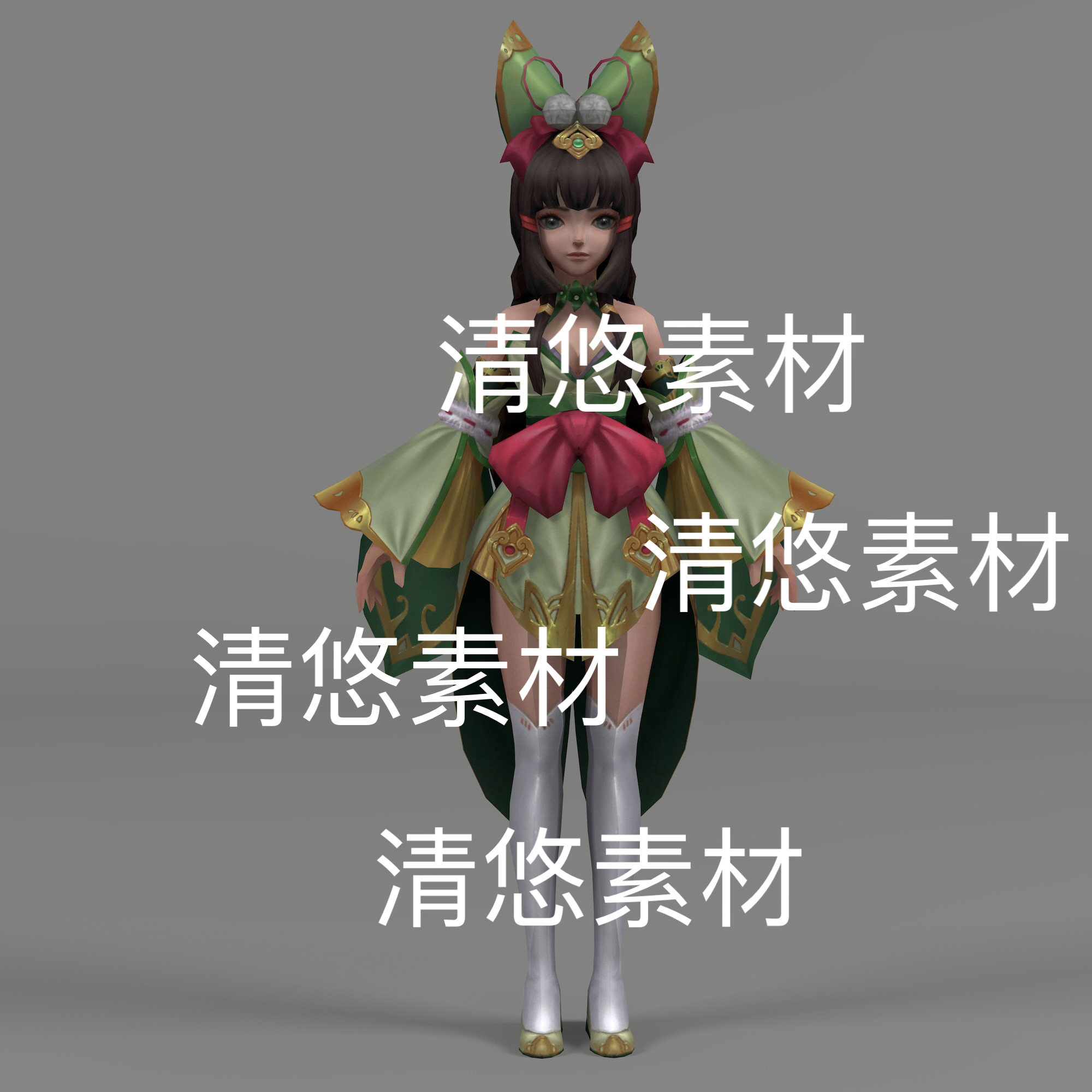 c4d fbx格式仙侠古风游戏小女孩人物npc绑定简模文件 非实物D651