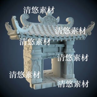 obj格式 3dmax c4d fbx 非实物A862 古风仙幻城门石块建筑模型文件