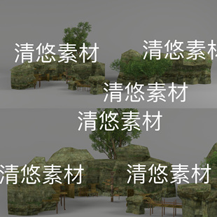 obj格式 3dmax c4d fbx 非实物D268 简模古代游戏场景采石场山体