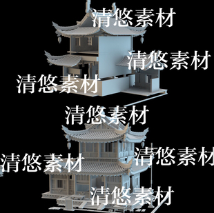 obj格式 3dmax c4d fbx 非实物B227 古代建筑客栈屋顶马车围墙文件