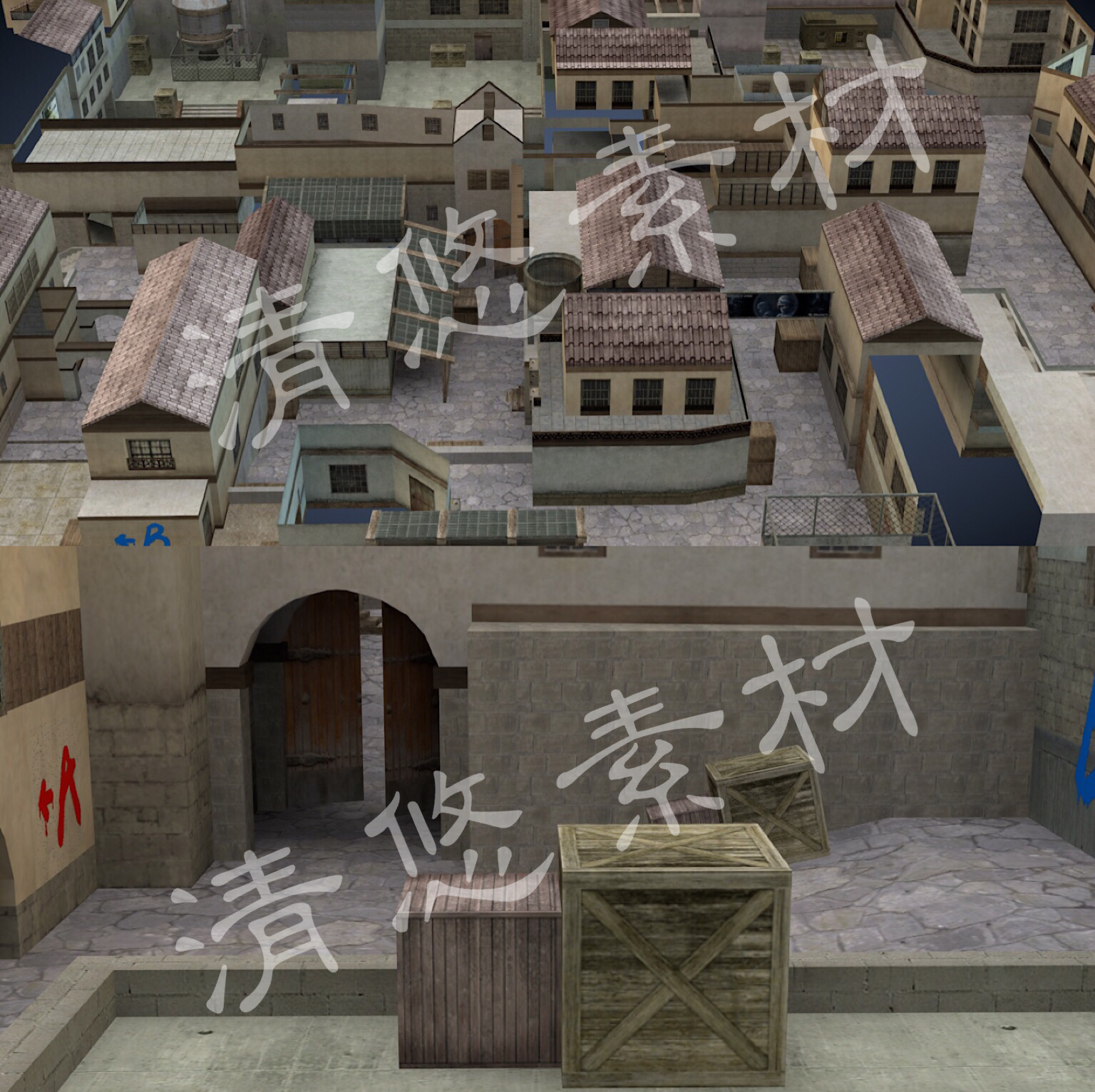 穿越火线cf游戏射击场景3dmax c4d fbx obj模型黑色城镇文件 893