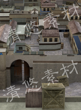 穿越火线CF游戏射击场景3dmax c4d fbx obj模型黑色城镇文件 893