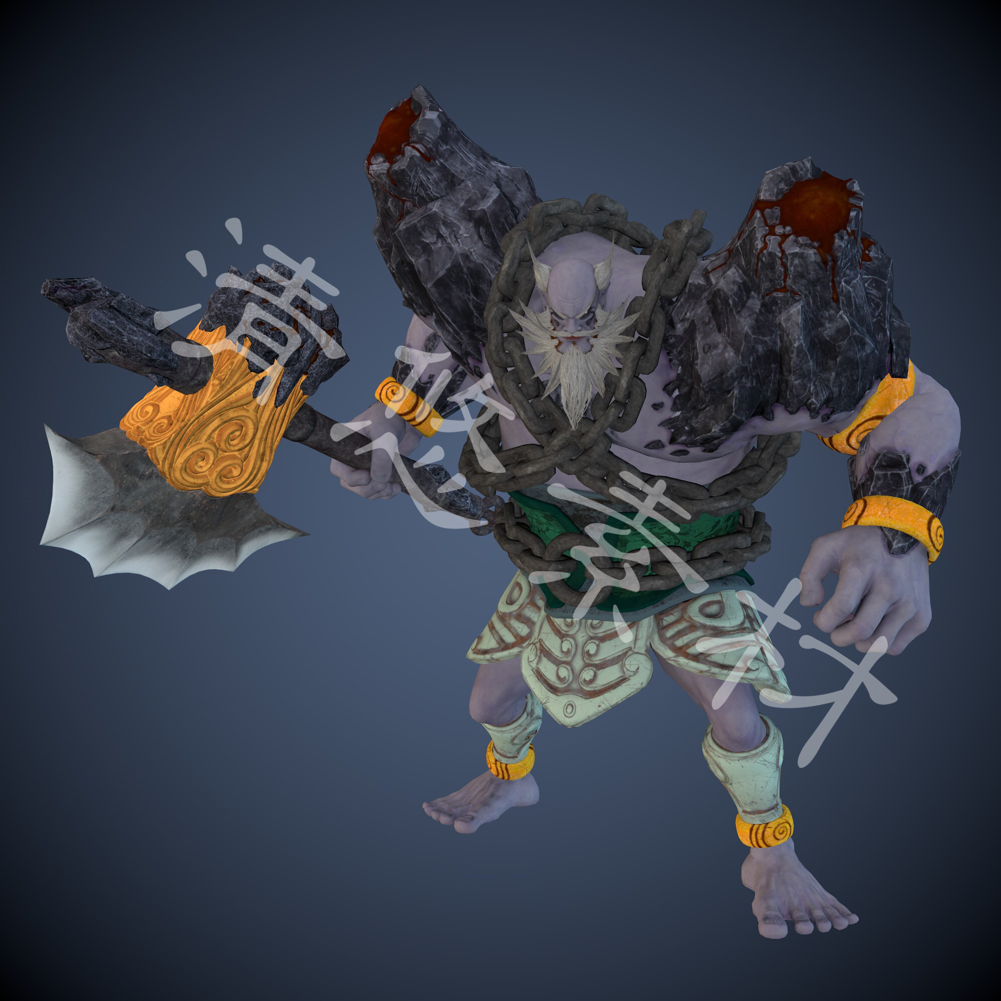 次世代游戏怪物怪兽巨斧巨人半兽人c4d fbx骨骼绑定模型带动画899