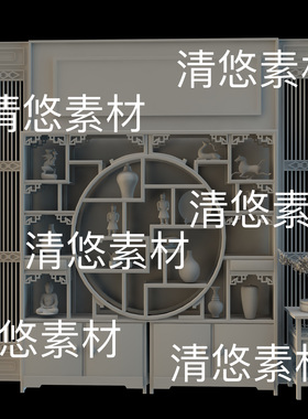 3dsmax c4d fbx obj格式古风博古架马踏飞燕瓶子文件 非实物B467