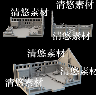obj格式 3dmax c4d fbx 非实物B123 古代卡通风室内场景药房文件