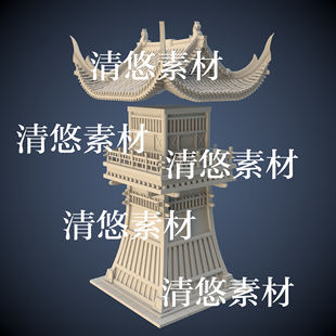 四边面古代建筑角楼屋顶3dmax fbx obj模型 非实物A633 c4d