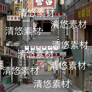 c4d obj格式 民国老旧商业街店铺外景建筑文件 非实物B707 fbx