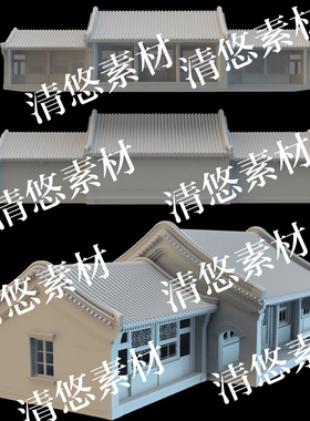 su c4d fbx obj格式中式古代建筑屋顶门窗房子文件 非实物B386