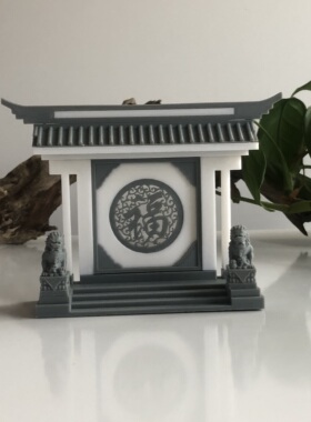 福字石狮子中式影壁照壁微缩建筑仿古拼装造景水陆缸桌面拼装摆件