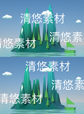 c4d卡通多边形岛屿小岛孤岛水面oc渲染环境场景文件 非实物D263